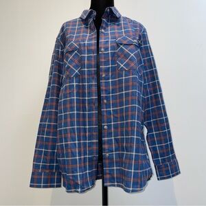 NWT Eddie Bauer Women’s Plaid Shirt Blue Orange Size Large